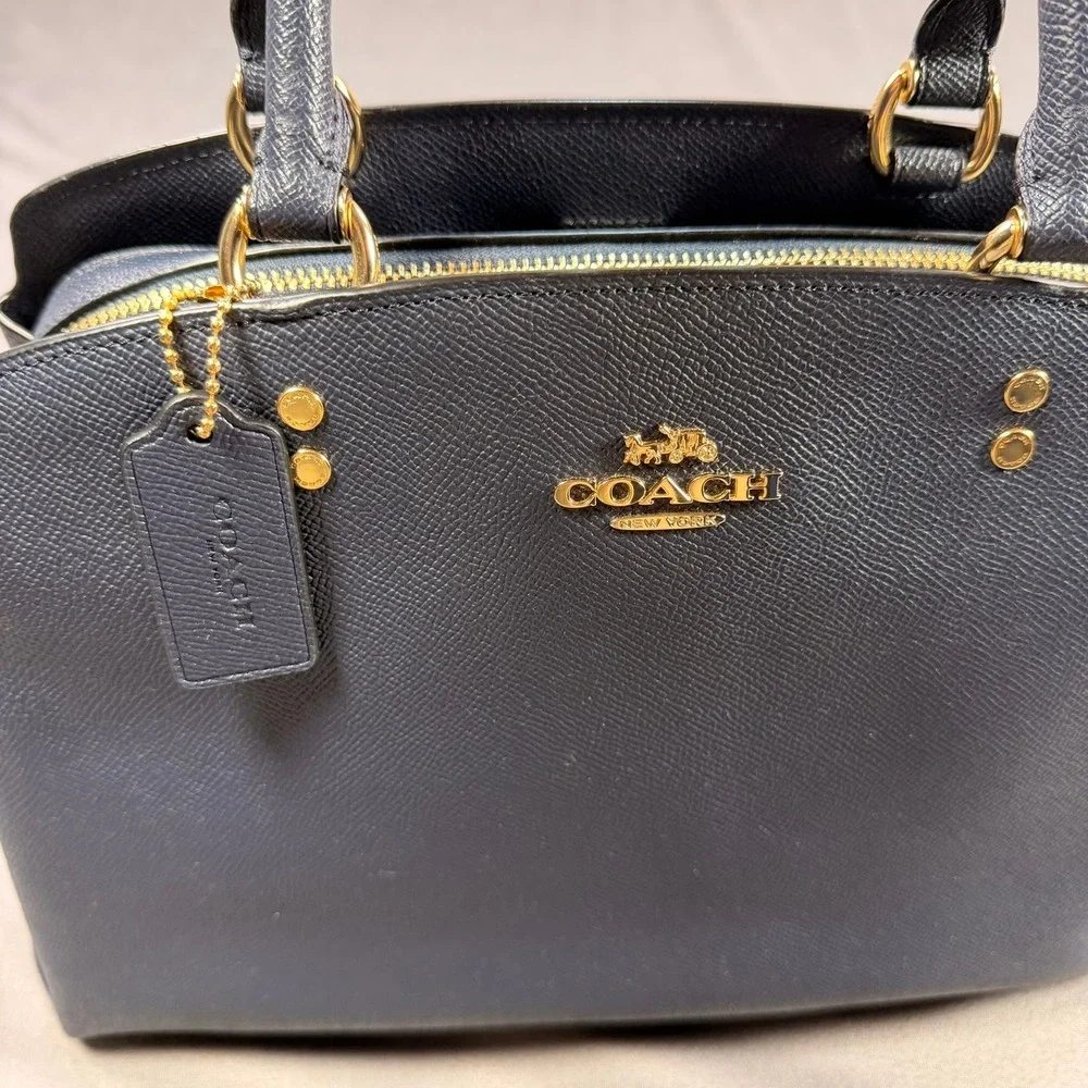 Coach Lillie Carryall Satchel Crossgrain Leather Dark Navy Gold Hardware 91493